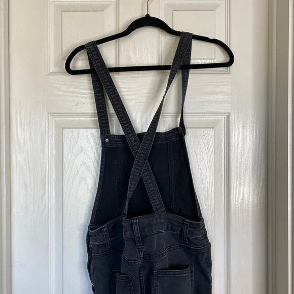 FREE PEOPLE Gray Denim Overalls Size 26 Skinny Ankle Eclipse Black Wash Boho - Picture 8 of 9